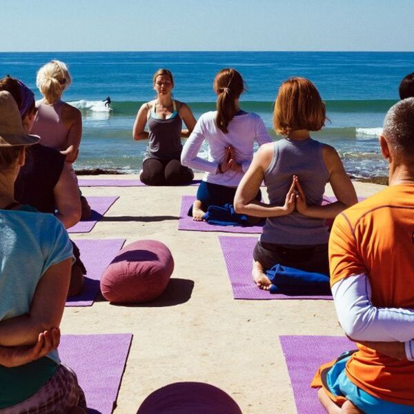 Yoga El Palmar with sea view and waves in the background