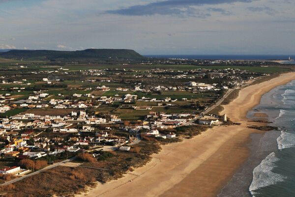 The beach of El Palmar Andalusia from a bird's eye view