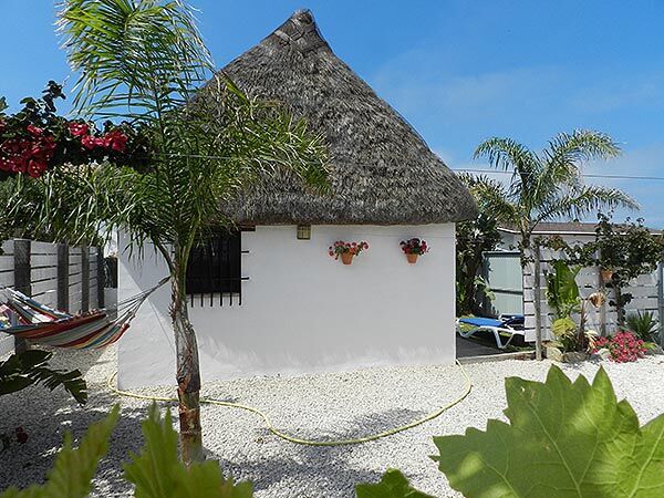 Bright and cosy El Palmar accommodation with garden and thatched roof